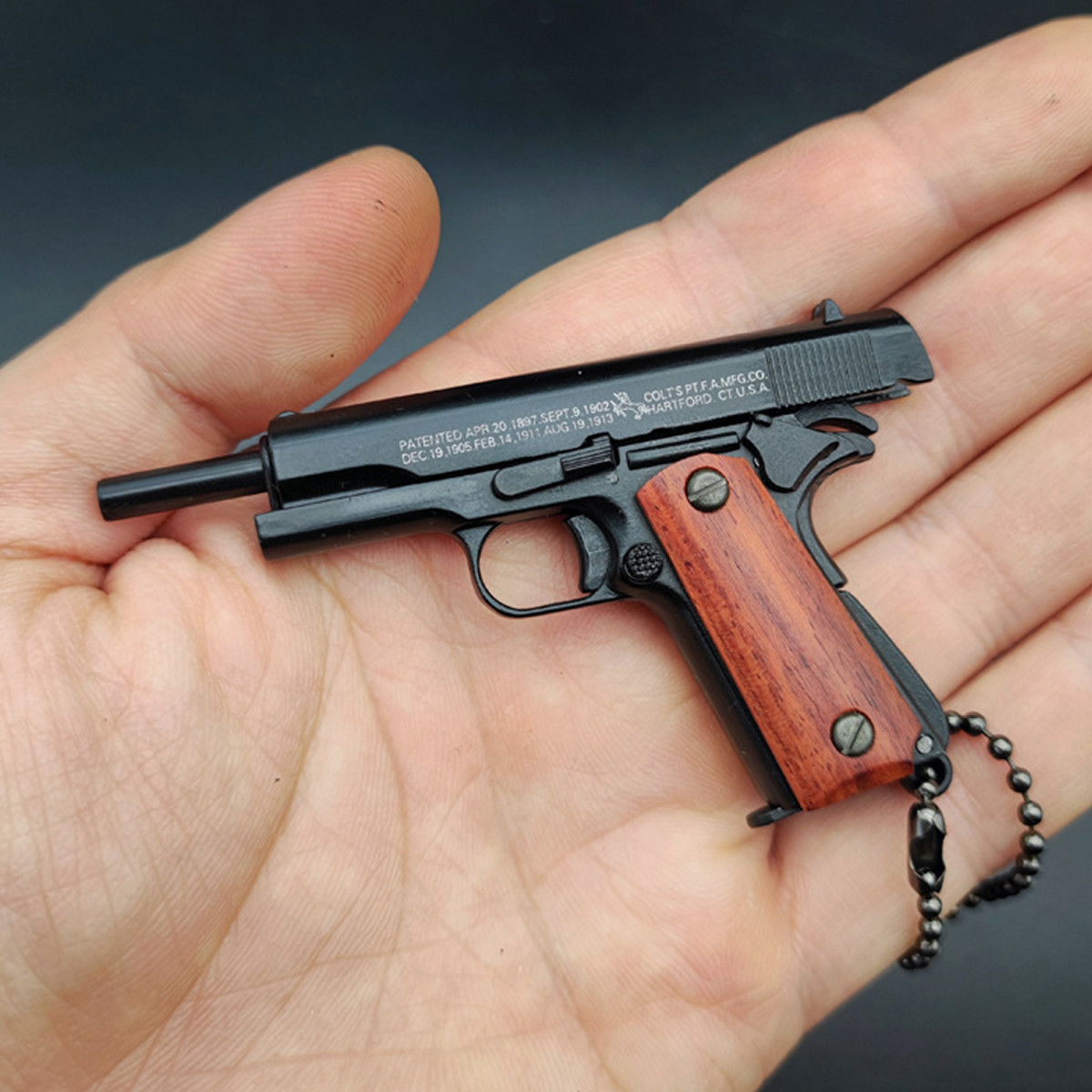 1911 Keychain, Gun Keychain with Wood Handle 1:3 Scale Pistol Keychain for Man