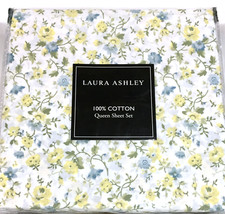 Queen Comfy Crisp  Cool Cotton Percale Sheet Set Laura Ashley Garden Party