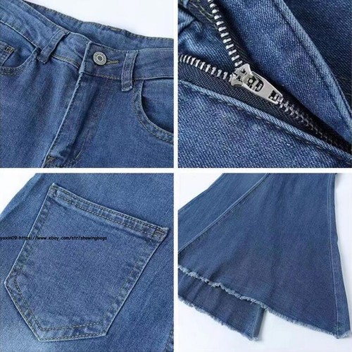 Damen Schlagjeans Denim Bootcut Bell Bottom Wide Leg Slim Hose Lange Hose - Bild 8 von 11