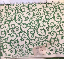 Oakhurst Green Trellis Filigree Damask Print on Ivory Fabric By the Yard