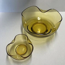 Anchor Hocking set (2) Amber Glass Chip and Dip Bowl Set Mid Century