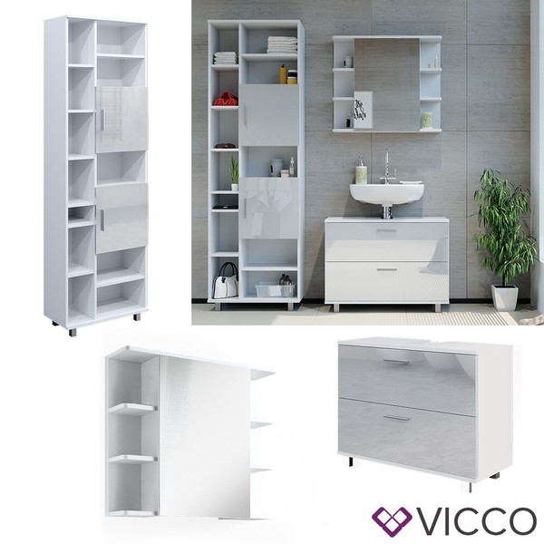 BadmöBel-Set Ilias Weiß Hochglanz Midischrank Hochschrank Vicco-image