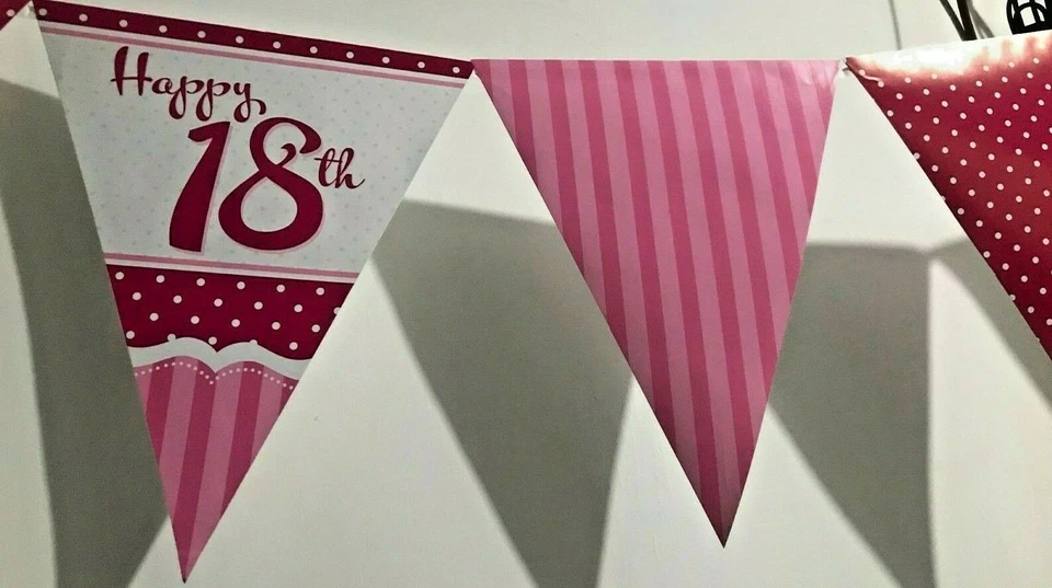 Bandera Bunting Cumpleaños 18 Rosa - ENVÍO GRATUITO Foto 3 de 3