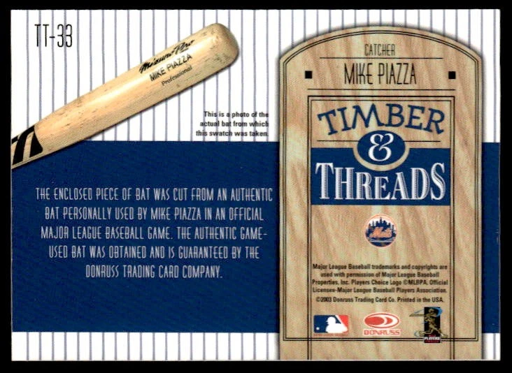 2004 Donruss #TT-33 Mike Piazza Timber & Threads - Image 2 of 2