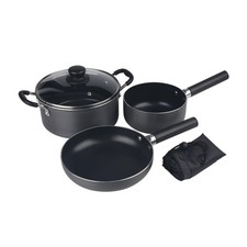 Hi-Gear Lightweight 3 Piece Family Camping Cookset, Includes Carry Bag