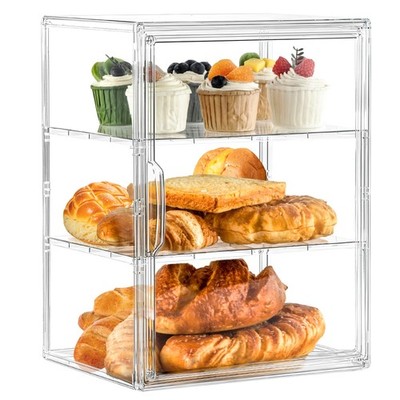 Bakery Pastry Display Case 3 Layer Large Clear Bread Box For Kitchen Countert...