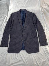 Stafford Classic Fit Blue Red Plaid Blazer 46 Long 2-Button Notch Lapel