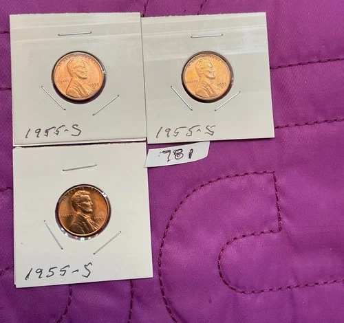 3 1955 S Lincoln Wheat Cent Gem Unc, LOT #781