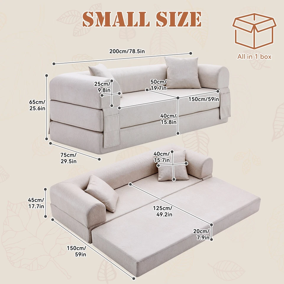 Sofá cama convertible, sofá futón sofá loveseat de cuero sintético con bolsillo de almacenamiento lateral Foto 3 de 4
