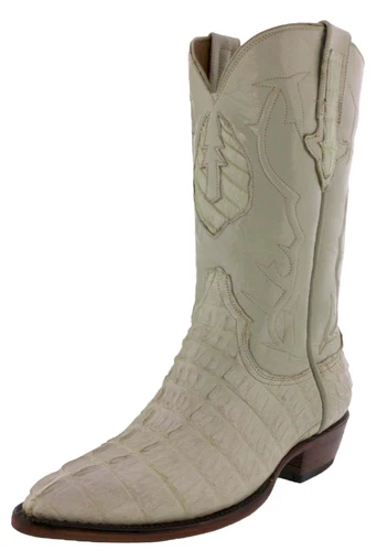 OFF WHITE Stivali da cowboy da uomo punta J bianco sporco abito da rodeo pelle coda di coccodrillo taglia 6 7