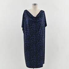 Michael Kors Cowl Neck Midi Dress Womens Sz XL Blue Animal Print Leopard Stretch
