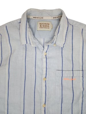 Scotch & Soda Button Up Shirt Mens Medium Linen Blend Blue Stripes Aloha Spirit