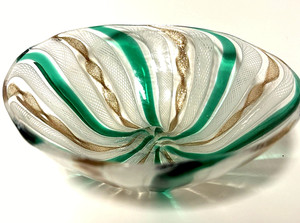 MCM Murano Italian Zanfirico Latticino Ribbon Multicolored Gold Aventurine Bowl