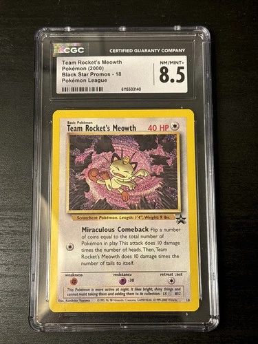 Team Rocket's Meowth Black Star Promo Pokemon #18 Pokemon League CGC 8.5 Nm/mint