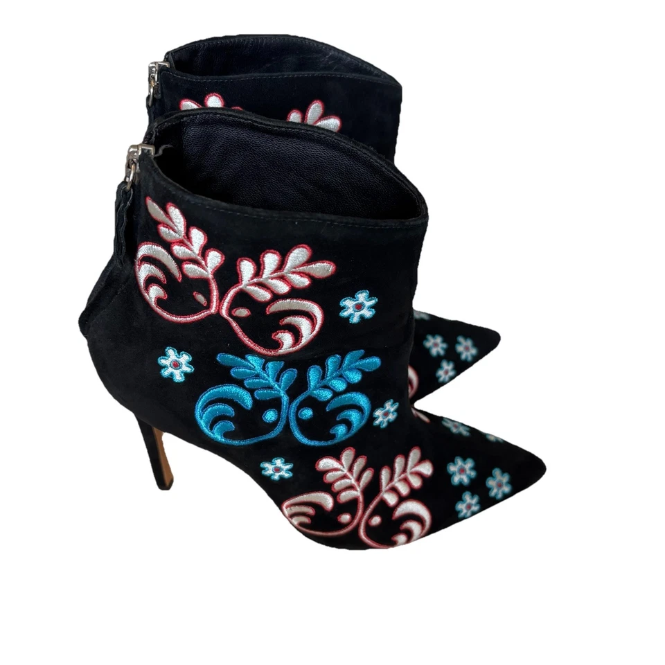Isa Tapia Alandra Botines Negro Multicolor Bordado Floral Tacón Lujo 6 EE. UU. 36 Foto 4 de 4
