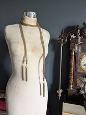 Vintage Brass Gold Tone Mesh Knitted Metal Wire Tassel Necklace Or Belt 55"