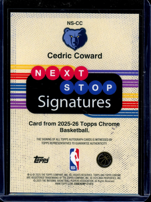 2025 Topps Chrome Sapphire Gold Auto /50 Cedric Coward RC Rookie