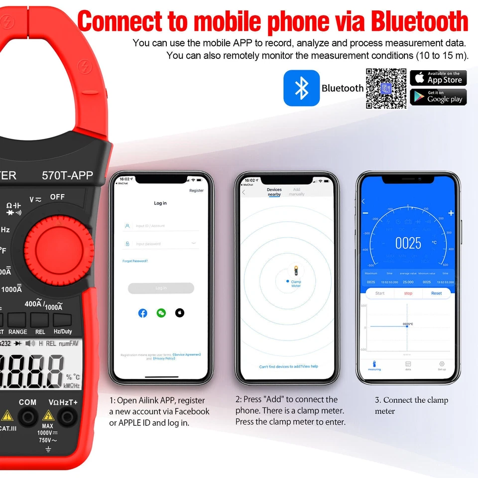 BTMETER Auto-Range Zangenamperemeter Bluetooth 4000 Counts Stromzange Multimeter - Bild 3 von 4