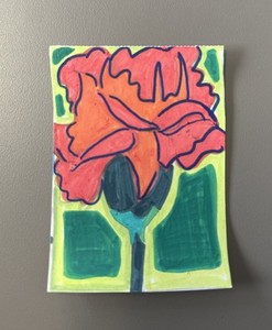 ACEO original art card Ohio State Flower Scarlet Carnation (35/50) 