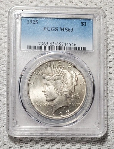 1925 Peace Silver Dollar 90% Silver $1 US Coin PCGS MS63 - Nice Coin
