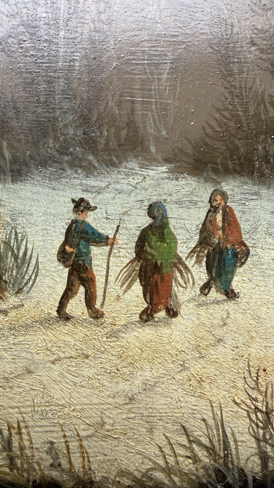 Antique Painting Hsp Landscape Winter Animated Scene 19th Century Signed To Identify?