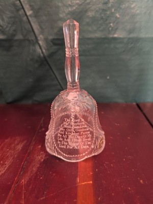 Vintage Emson 24% Lead Crystal Bell Psalms 23 Inscription Praying Hands Taiwan 