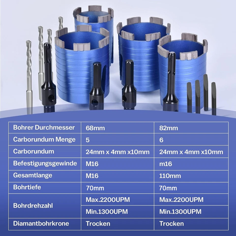 Diamantbohrkrone L 460 mm Ø 52-200mm Nass+Trocken Dosenbohrer Kernbohrer SDS - Bild 2 von 4
