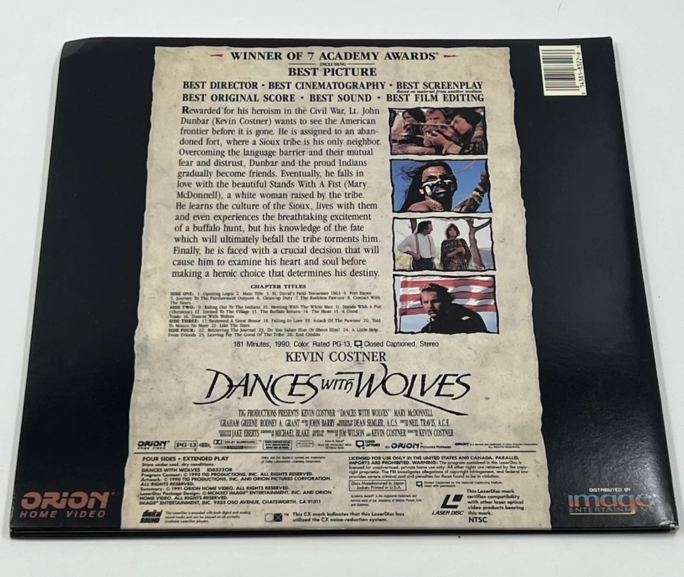 DANCES WITH WOLVES 2-Laserdisc LD SET FULL SCREEN FORMAT - Image 2 of 4