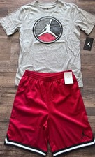 NWT Nike Jordan Boys YXL Red/Gray/White/Black BIG LOGO Shorts Set XL