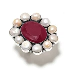 Ruby(Simulated) Pearl Gemstone Handmade 925 Sterling Silver Ring Size 9 m028