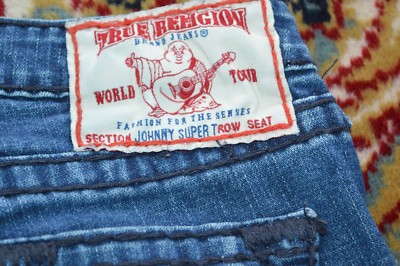 トゥルーレリジョン　白ステッチ　JOHNNY SUPERT 24 TRUE RELIGION BRAND JEANS 24 JOHNNY SUPER T ROW SEAT MULTI
