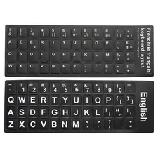 English French Keyboard Stickers Cover Frosted, Black Background White Lettering