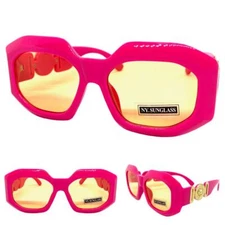 Oversize Classic Vintage Retro Style SUNGLASSES Thick Hot Pink Frame Orange Lens