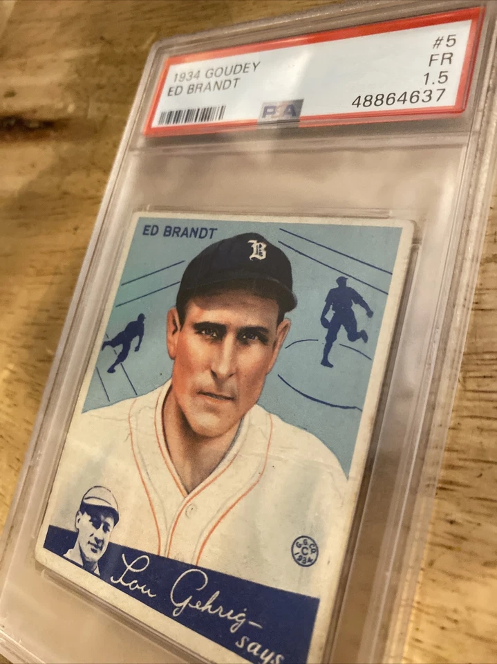 Tarjeta de béisbol antigua vintage de coleccionista #5 Ed Brandt 1934 Goudey PSA 1,5 Gehrig Foto 4 de 4