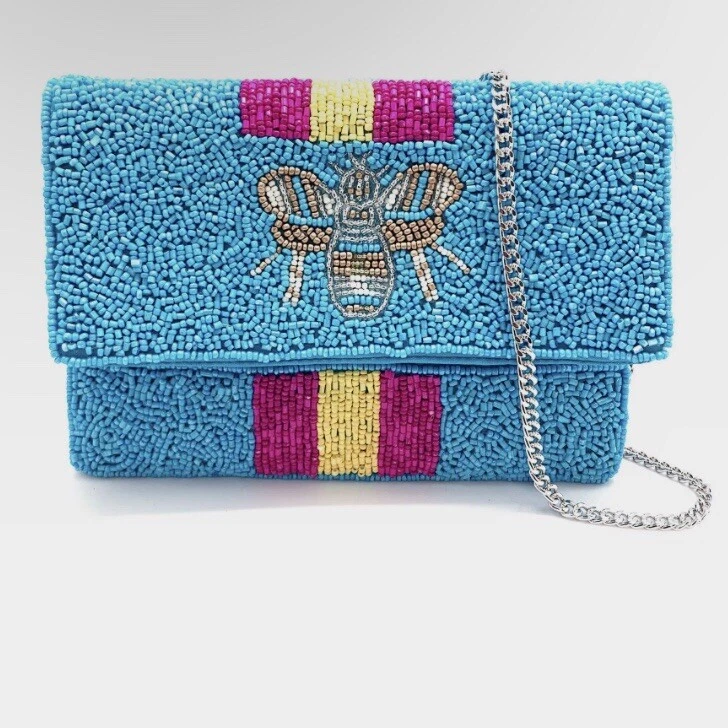 Bolso Bandolera Bolso sin asas Abeja Azul Colorido Cartera con Cuentas 
