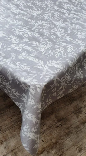 TRADITIONAL VINTAGE GREY WHITE LEAVES NATURE PVC PLASTIC OIL VINYL TABLE CLOTH