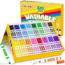 320 Count Washable Markers Bulk 16 Assorted Colors, Broad Tip Markers fo