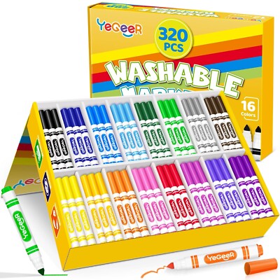 320 Count Washable Markers Bulk   16 Assorted Colors, Broad Tip Markers fo
