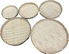 Bamboo Raft Sieve Bamboo Ornaments Round Dustpan Bamboo Basket Storage Set of 5