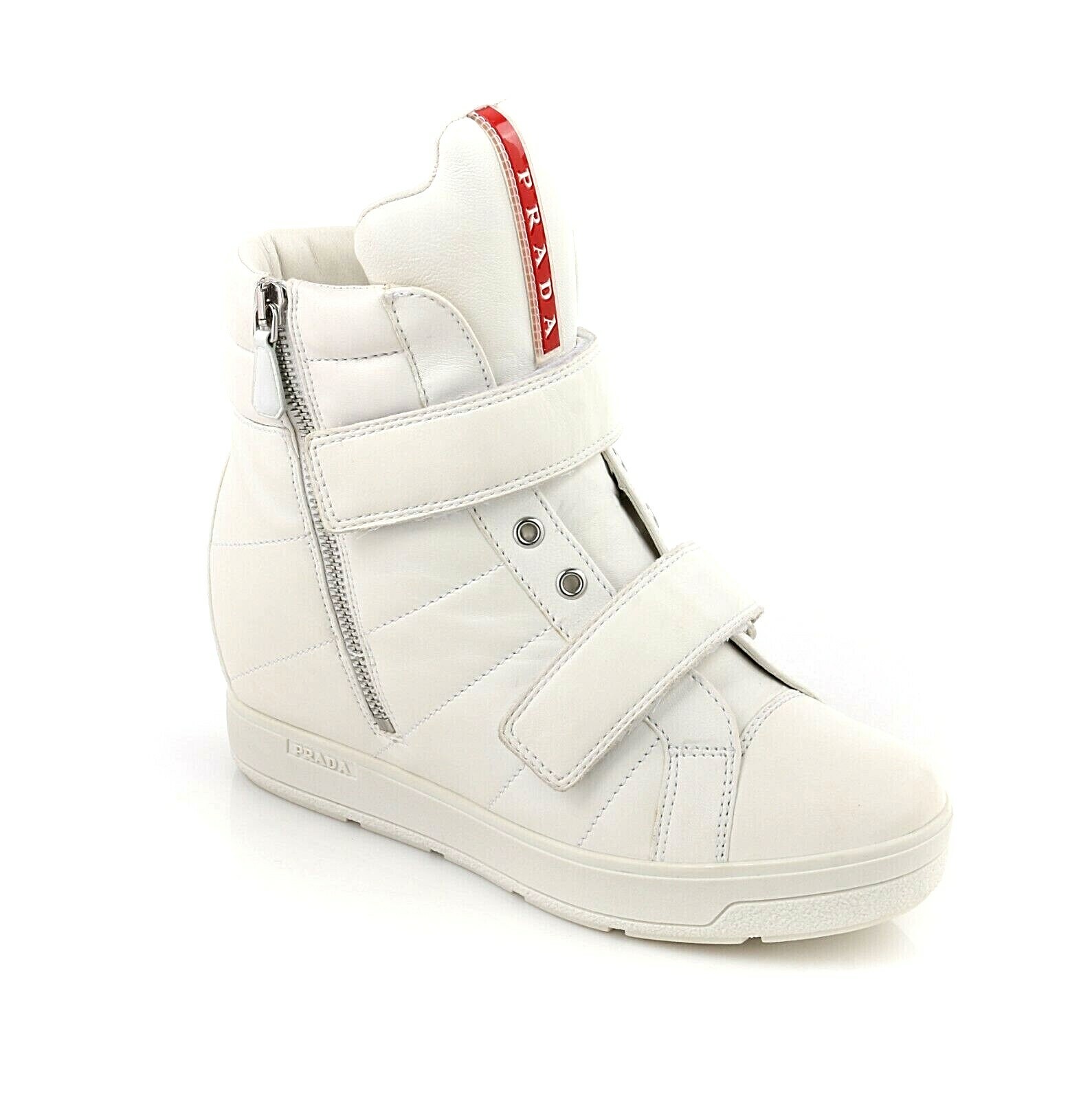 PRADA Sport A/W 2013 Off White Leather Double Strap Hi Top Wedge Sneakers  Sz 36 | eBay