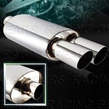 Universal 3 Dual Slant Tip T-304 Stainless Exhaust Resonator 3 Inlet Muffler Universal 3 Dual Slant Tip T-304 Stainless Exhaust Resonator 3 Inlet Muffler