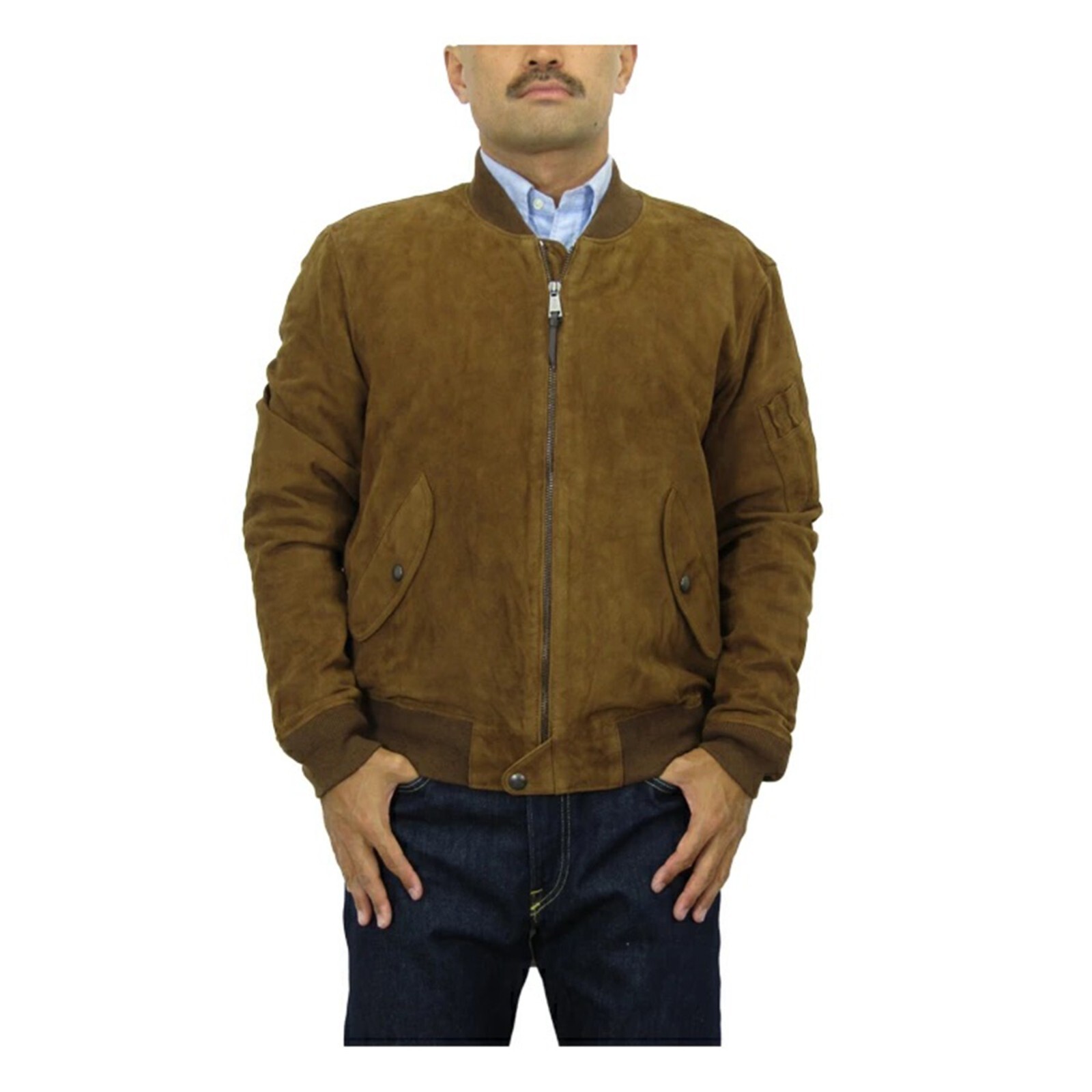 PONY Polo Ralph Lauren Uomo Giacca Bomber Pelle Scamosciata Cappotto con Cavallo Marrone 