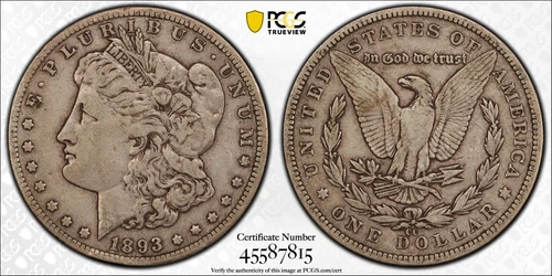 1893 CC Morgan Silver Dollar $1 PCGS VF 25