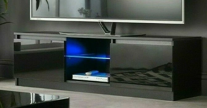 Modern Black 140cm TV Stand Cabinet with Blue LED lights for 50