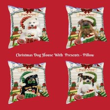 Christmas Dog Cat with Presents Pet Photo Throw Decorative Pillow 14x14 In