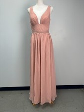 JJ's House Pink Deep V-Neck Long Chiffon Bridesmaid Dress Sz 10 262571