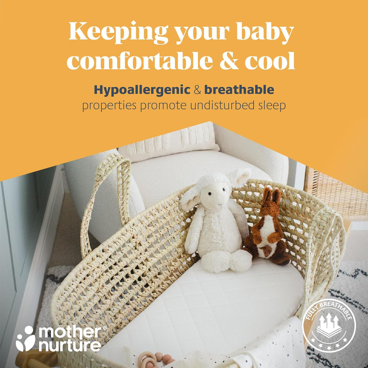 Mother Nature Classic Foam Moses Basket Mattress (67 X 30 X 4Cm