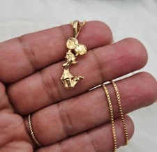 Cheerleader Necklace, Girl with Pom-Pom Necklace, 14k Heavy Plated Gold