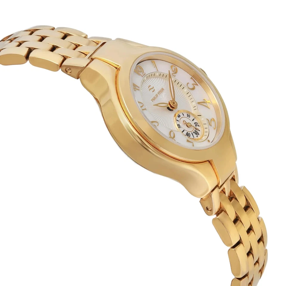 Reloj de cuarzo Philip Stein redondo mini 28 mm tono dorado esfera MOP para dama 44GP-FMOP Foto 4 de 4