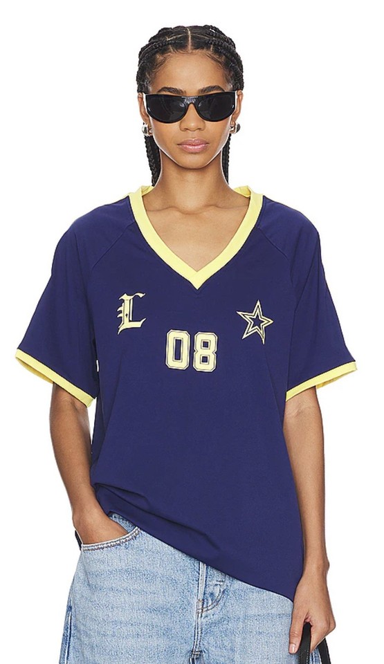 LIONESS Spectate Top Oversized Varsity Tee Navy size M